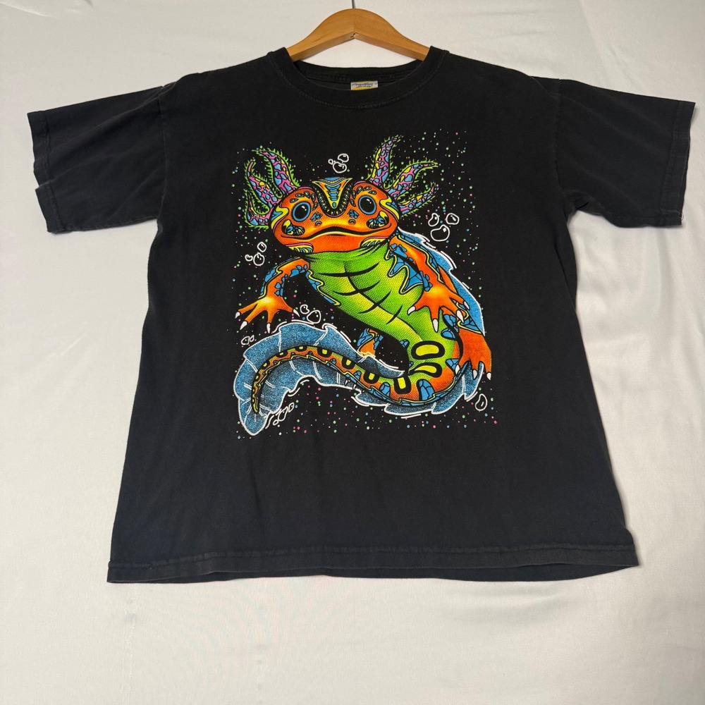 Playeras Thessh Men's M Black Axolotl Graphic T Shirt Y2K Psychedelic Rave Tee